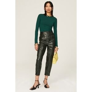 Marina Moscone Green Ruched Side Long Sleeve Top Size Small